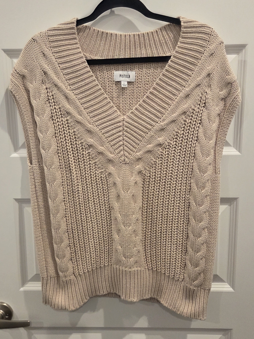 Pistola Taupe Cable Knit V-Neck Sweater Vest